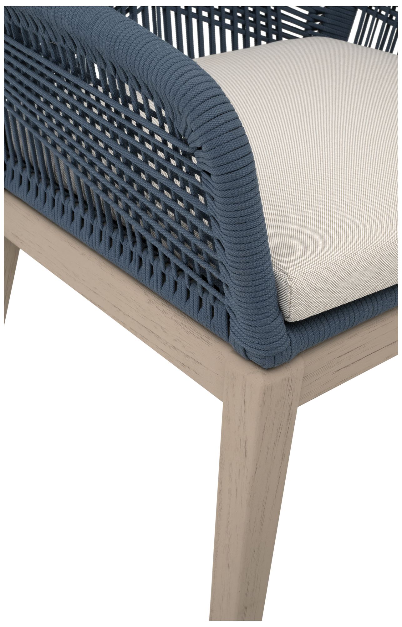 Loom Outdoor Arm Chair, Steel Blue Flat Rope, Washed Ever Teak, Set of 2