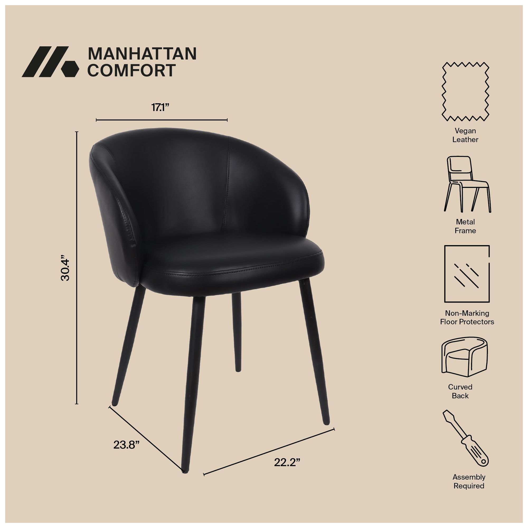 Image 5 Looma Modern Vegan Leather Metal Side Chair in Black - Set of 2 more views