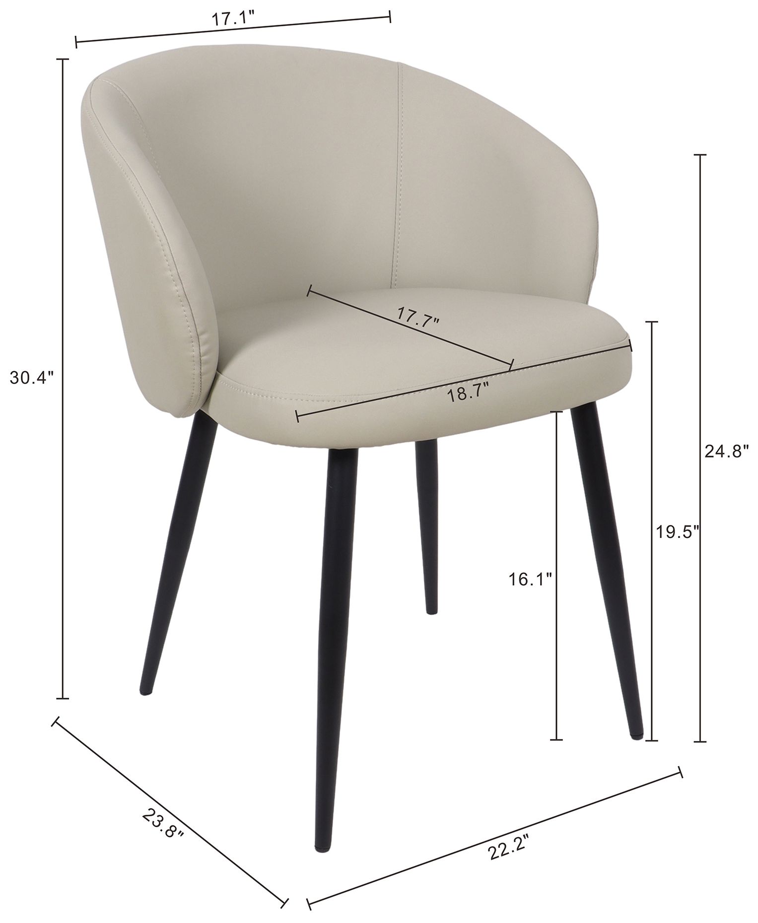 Image 4 Looma Modern Vegan Leather Metal Side Chair in Stone Gray - Set of 2 more views