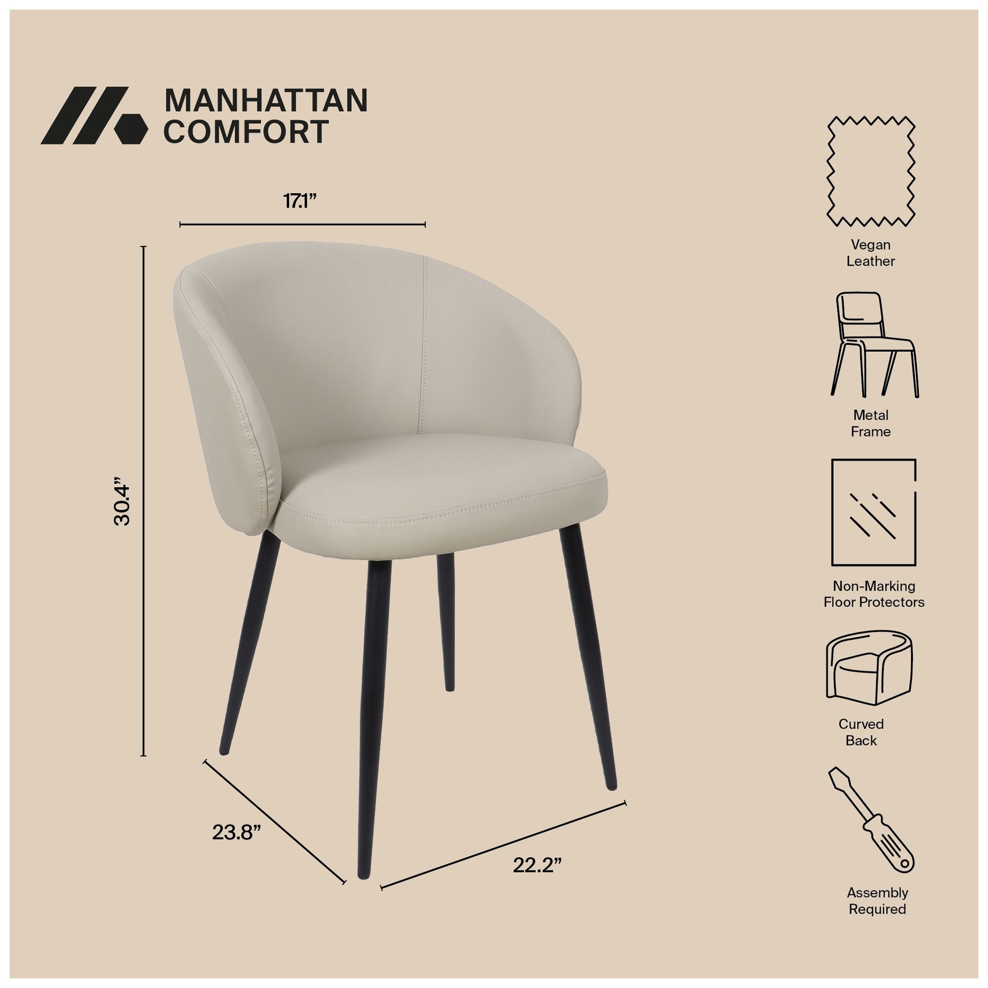 Image 5 Looma Modern Vegan Leather Metal Side Chair in Stone Gray - Set of 2 more views