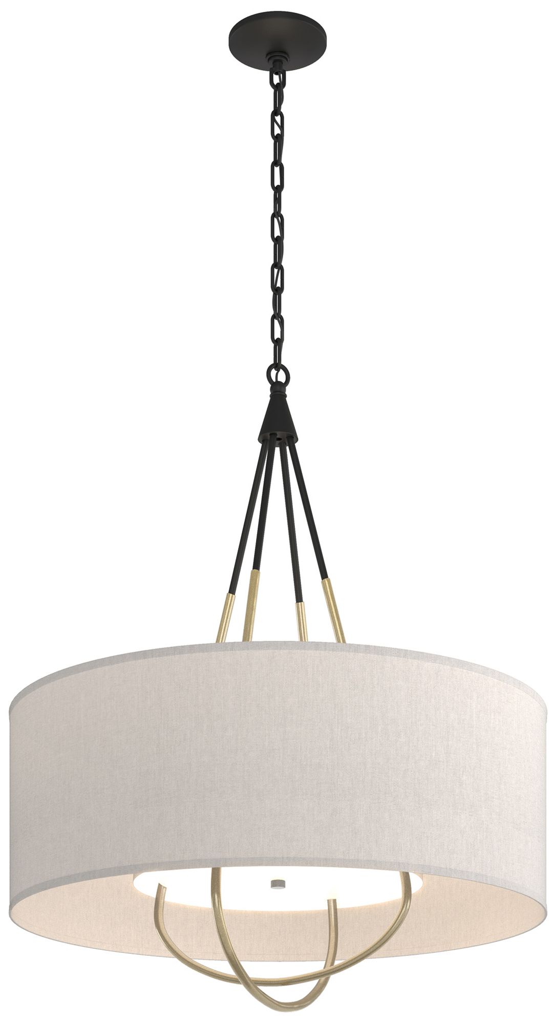 Loop Pendant - Black - Modern Brass - Flax Shade - Made to Order