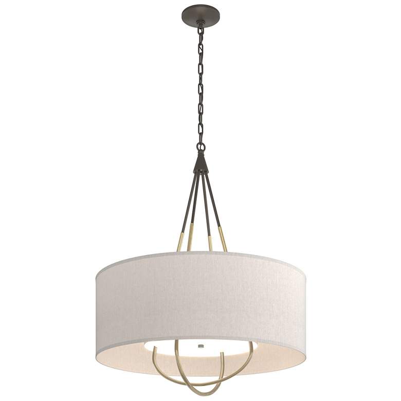 Image 1 Loop Pendant - Dark Smoke - Modern Brass - Flax Shade