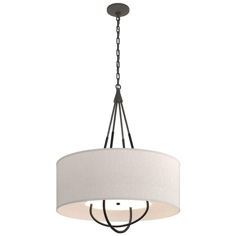 Image 1 Loop Pendant - Natural Iron Finish - Black Accents - Flax Shade