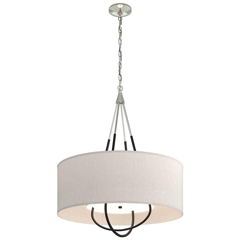 Image 1 Loop Pendant - Sterling Finish - Black Accents - Flax Shade