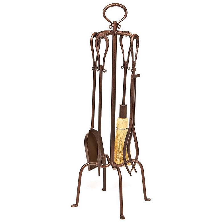 Image 1 Loop Roman Bronze 4-Piece Wrought Iron Fireplace Tool Set
