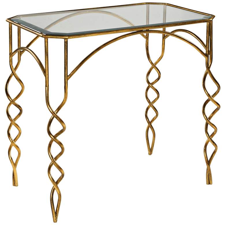 Image 1 Lora 28 inch Wide Glass Top and Antiqued Gold Leaf End Table
