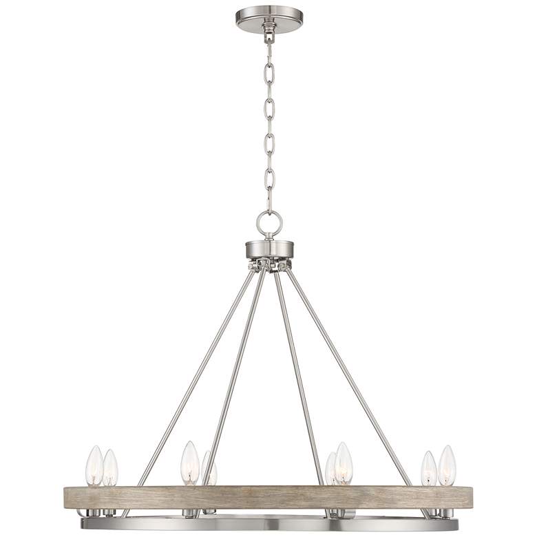 Lora 29 1/4 inch Wide Nickel and Gray Wood Finish 8-Light Ring Chandelier more views