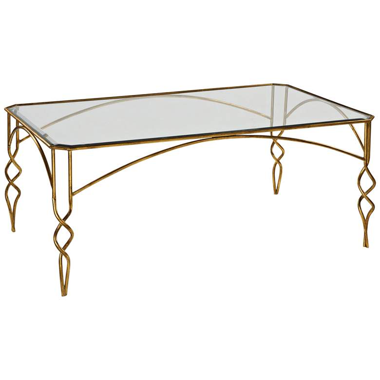 Image 1 Lora 48 inch Wide Glass Top and Antiqued Gold Leaf Coffee Table