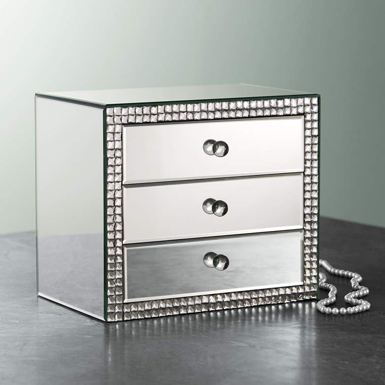 Image 1 Lorain 3-Drawer 12" Wide Mirrored Jewelry Box