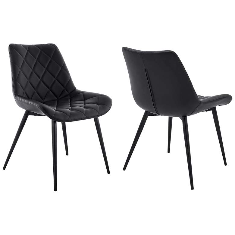 Image 1 Loralie Set of 2 Dining Chairs in Black Faux Leather and Black Metal