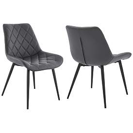 Image1 of Loralie Set of 2 Dining Chairs in Gray Faux Leather and Black Metal
