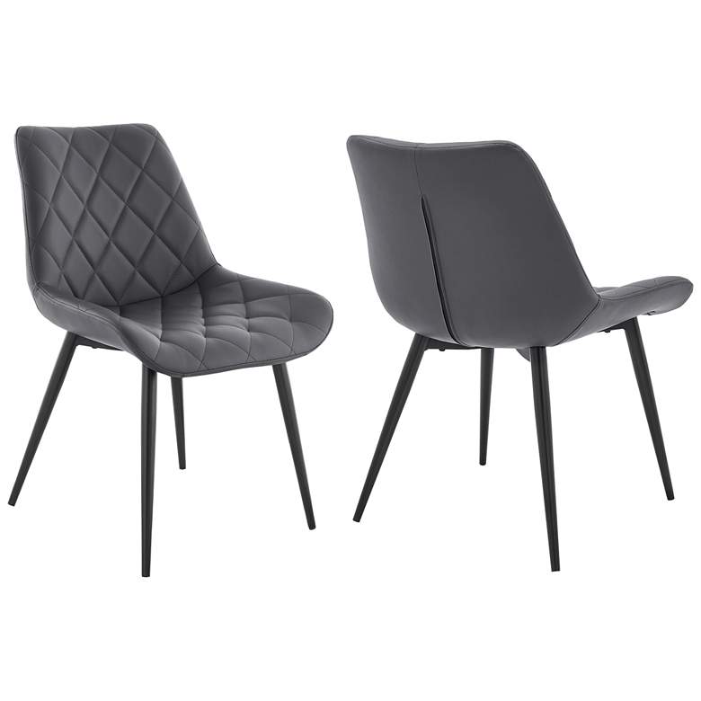 Image 1 Loralie Set of 2 Dining Chairs in Gray Faux Leather and Black Metal