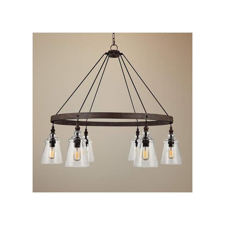 Image 1 Loras 37" Wide 6-Light Weathered Iron Wagon Wheel Chandelier