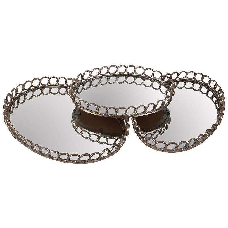 Image 1 Loreen 3-Piece Oval Metal Mirrored Trays