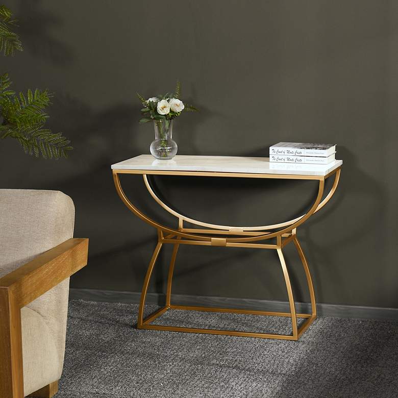 Image 6 Loren 36" Wide Gold Elliptical Console Table more views