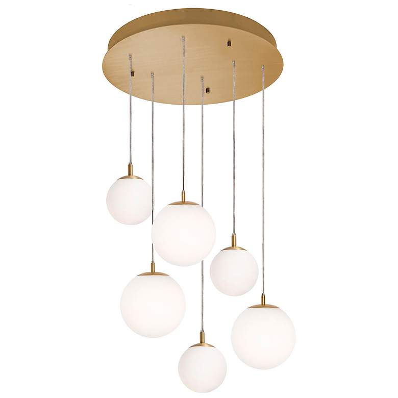 Image 2 Loretto 27.25" 6 Light Round Satin Brass Pendant