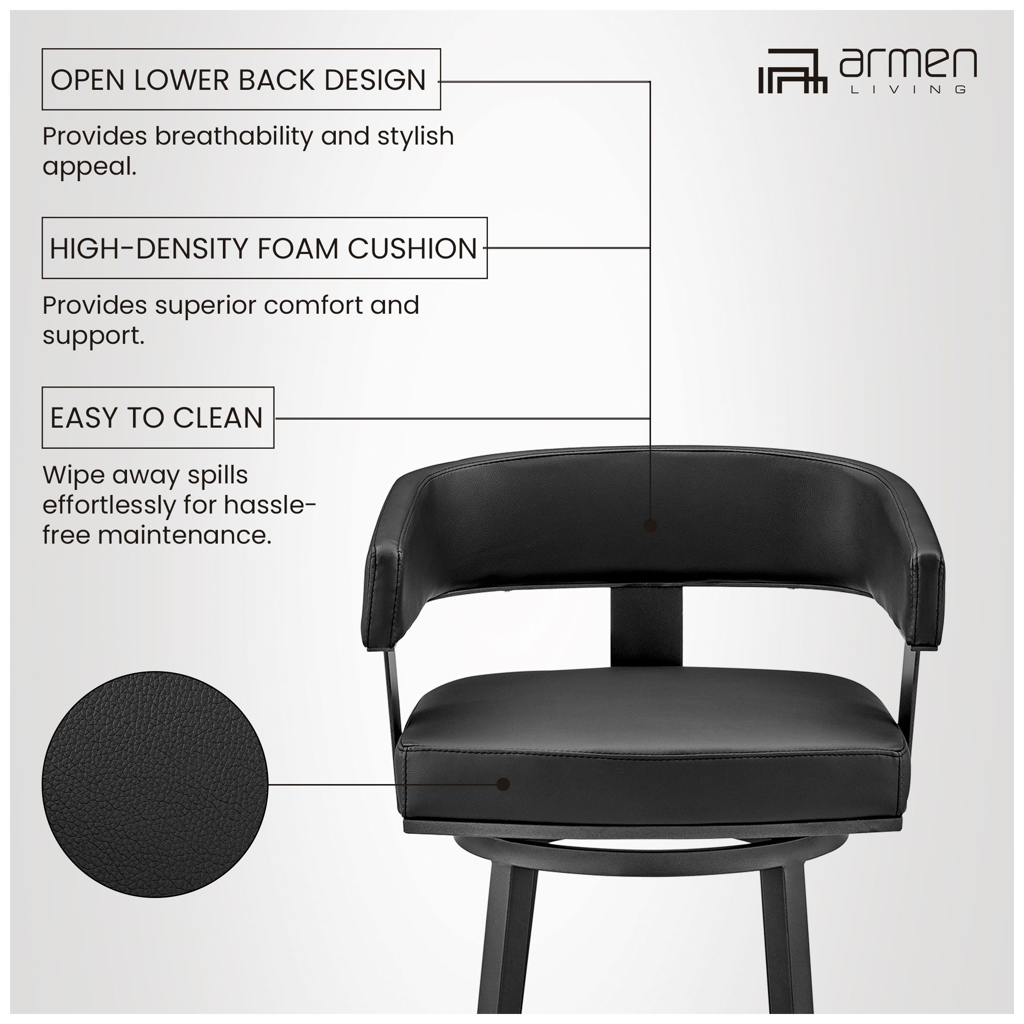 Lorin 26" Black Faux Leather Swivel Counter Stool