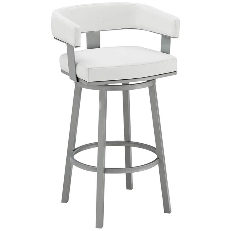 Image 1 Lorin 26 inch White Faux Leather Silver Metal Counter Stool