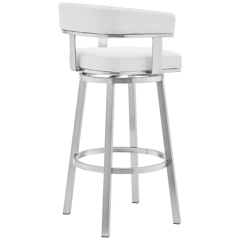 Image 4 Lorin 30" White Faux Leather Brushed Steel Bar Stool more views