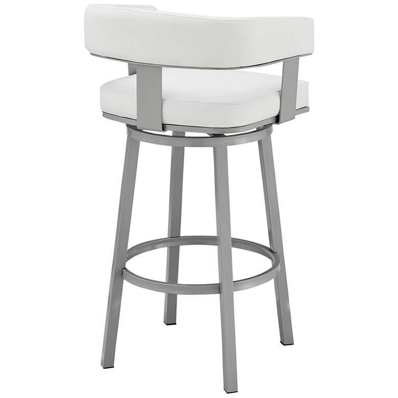 Image 7 Lorin 30" White Faux Leather Silver Metal Bar Stool more views
