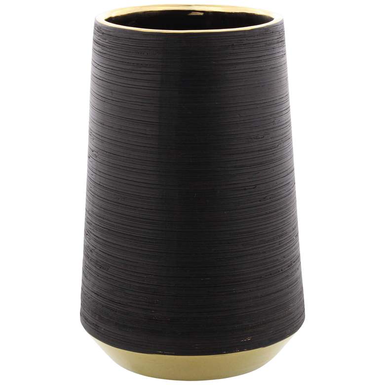 Image 1 Lorna 8" High Brushed Black and Gold Ceramic Vase