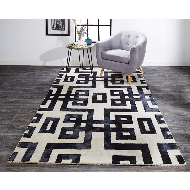 Image 1 Lorrain 6108568 5'x8' Black Ivory Greek Key Wool Area Rug