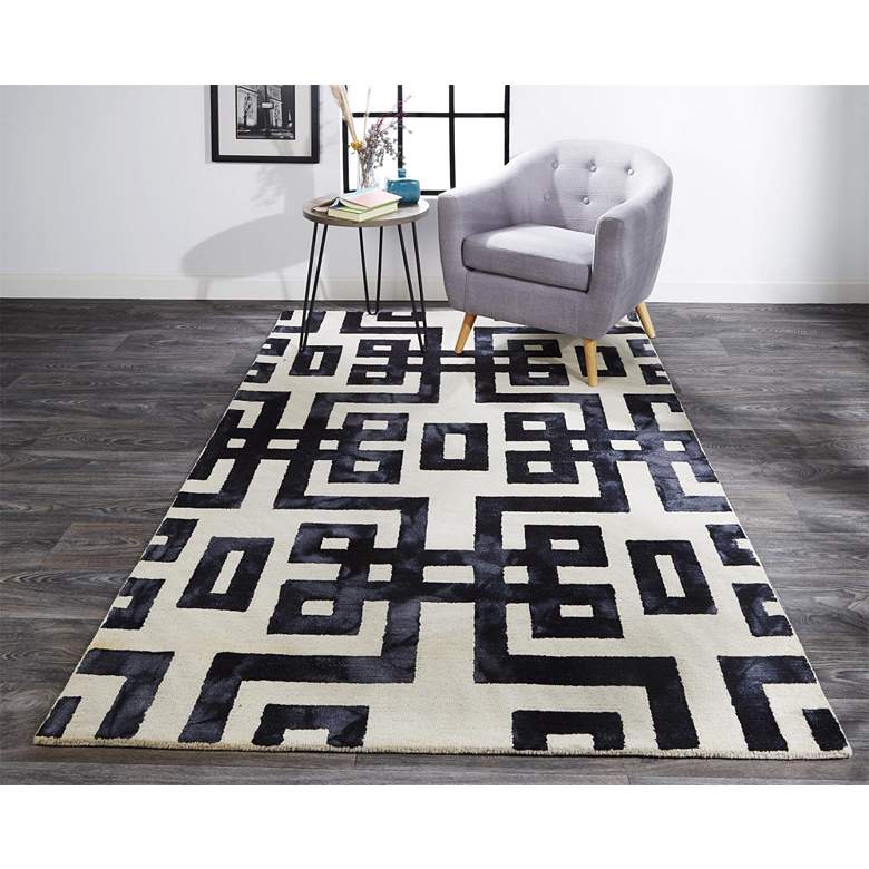 Image 1 Lorrain 6108568 5&#39;x8&#39; Black Ivory Greek Key Wool Area Rug