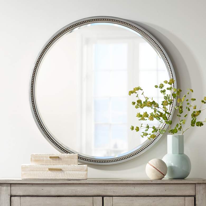 Image 1 Lorraine Silver 32 3/4 inch Round Beaded Trim Wall Mirror
