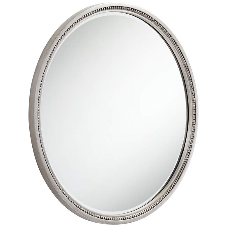 Image 5 Lorraine Silver 32 3/4 inch Round Beaded Trim Wall Mirror more views