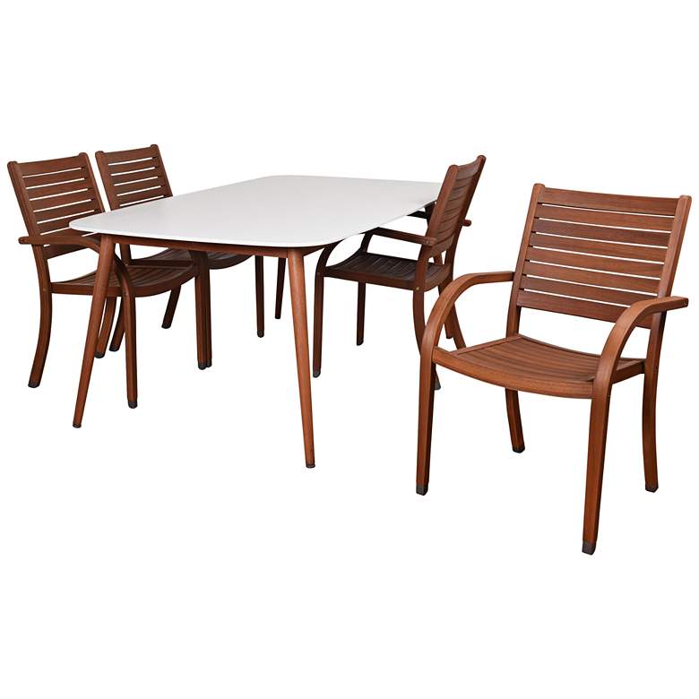 Image 2 Los Altos White Rectangular 5-Piece Patio Dining Set more views