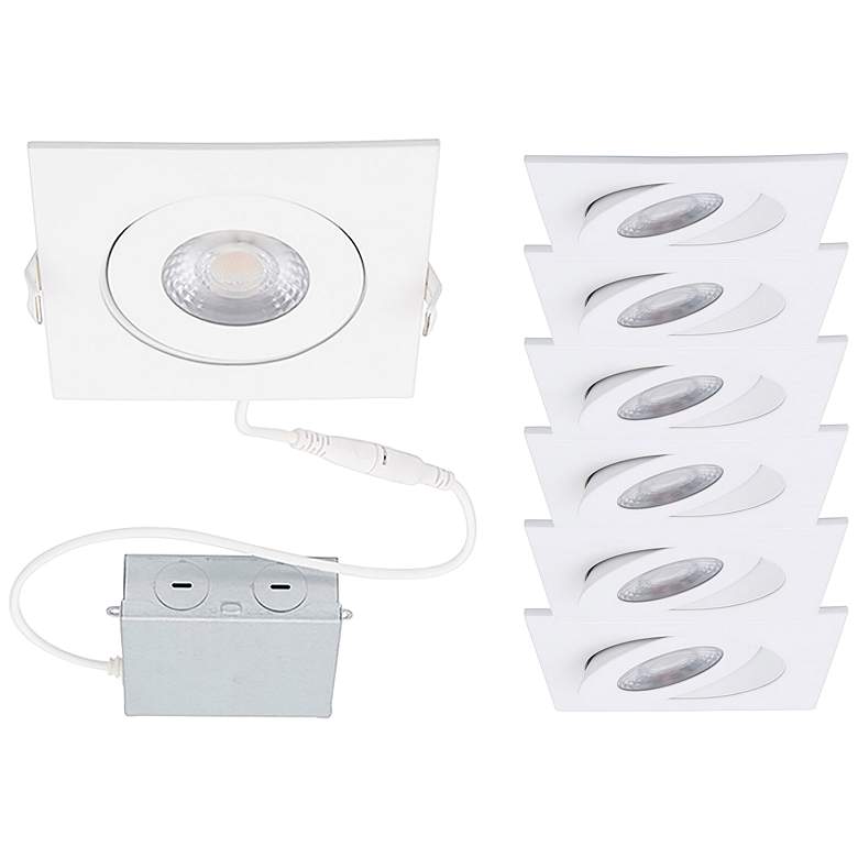 Image 1 Lotos 4 inch White Square Adjustable LED Recessed Kits Set of 6