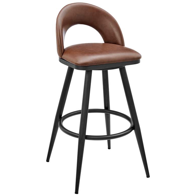 Image 1 Lottech 26 in. Swivel Barstool in Black Finish with Brown Faux Leather