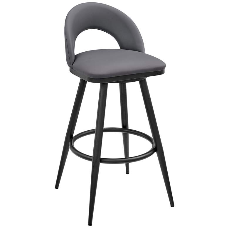 Image 1 Lottech 30 in. Swivel Barstool in Black Finish with Grey Faux Leather