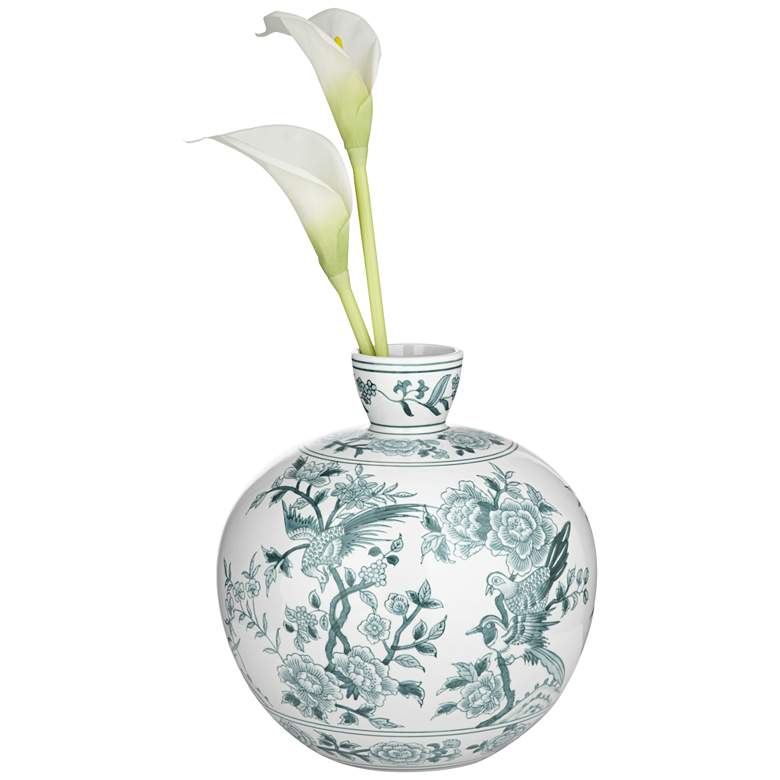 Image 7 Lotus 11" High Ginger Jar Green and White Ceramic Decorative Vase more views