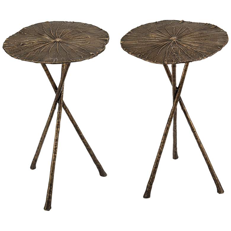 Image 1 Lotus 14 3/4 inch Wide Antique Brass Aluminum Side Table Set of 2