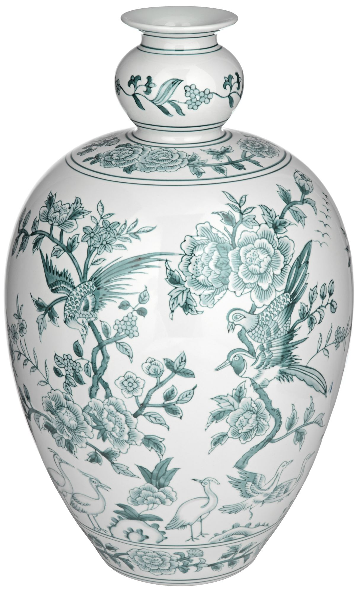 Image 3 Lotus 17" High Green and White Ginger Jar Ceramic Decorative Vase