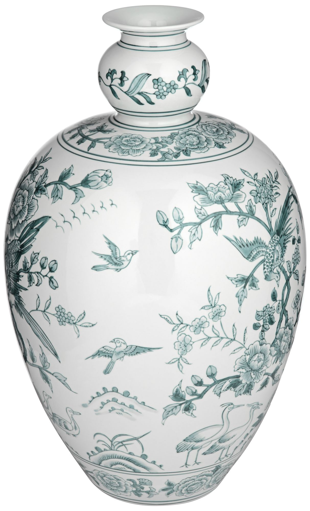 Image 6 Lotus 17" High Green and White Ginger Jar Ceramic Decorative Vase more views