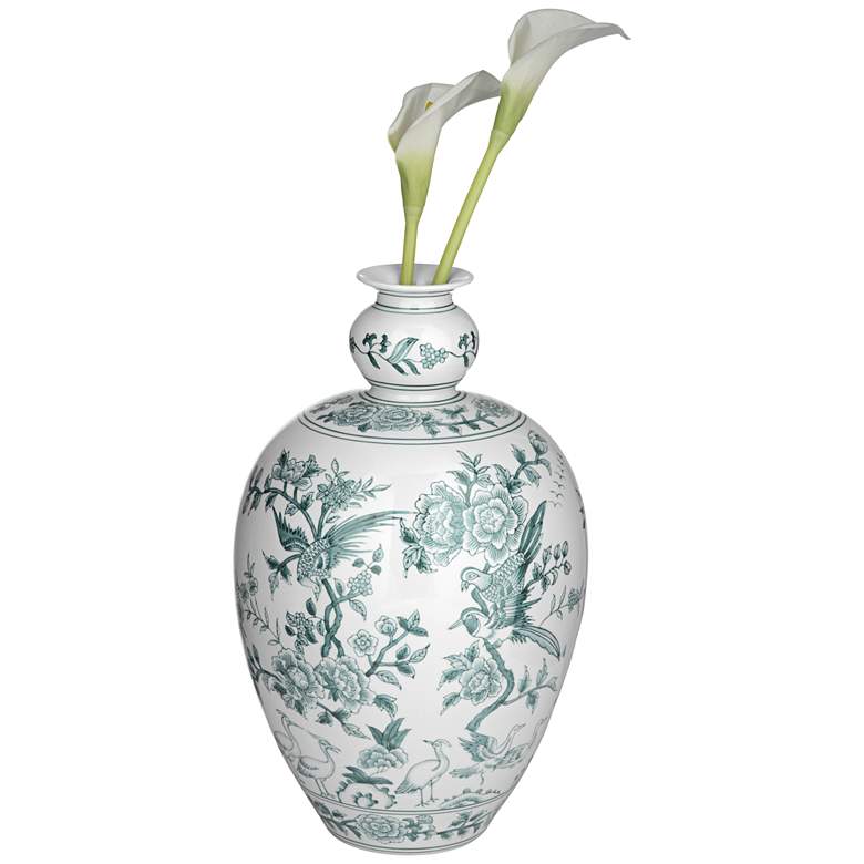 Image 7 Lotus 17" High Green and White Ginger Jar Ceramic Decorative Vase more views