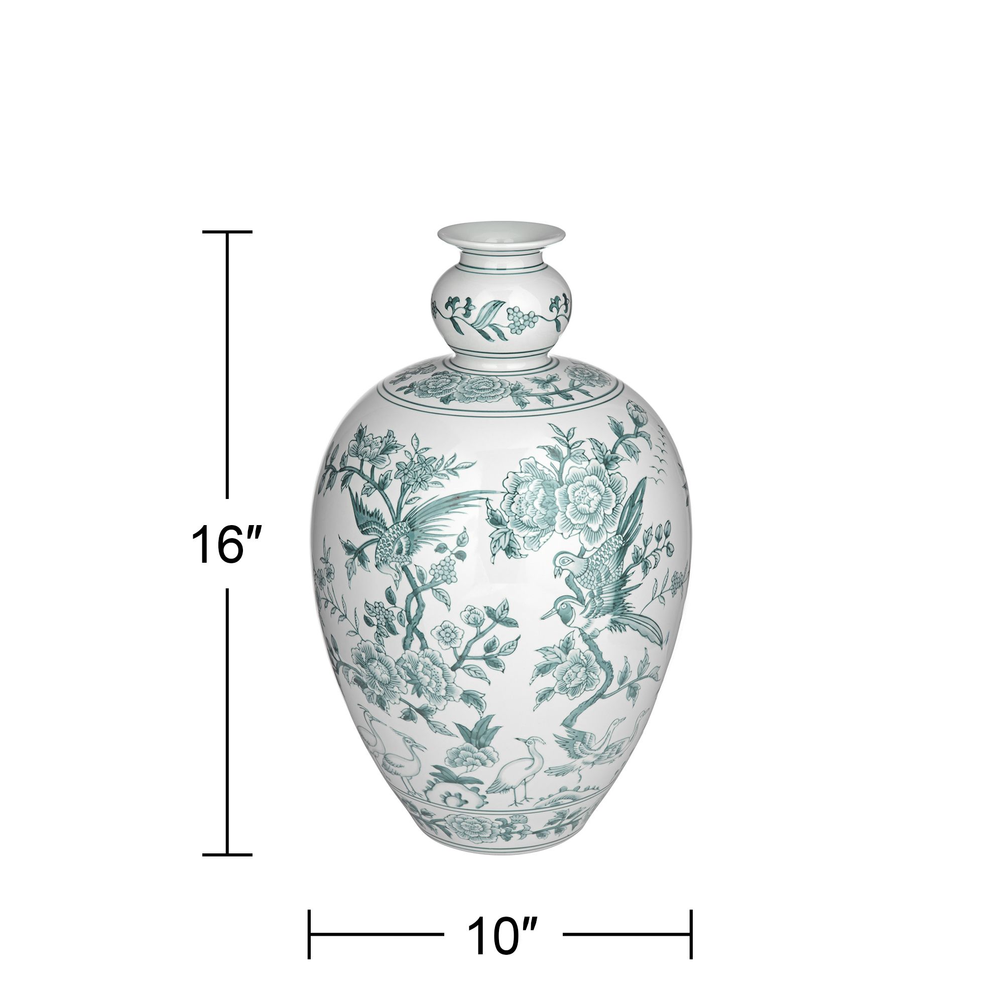 Lotus 17" High Green and White Ginger Jar Ceramic Decorative Vase in scene