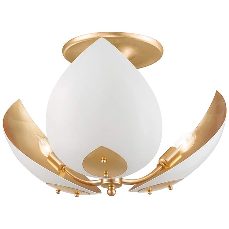 Image 2 Lotus 19 inch Wide Gold Leaf and White Metal Ceiling Light