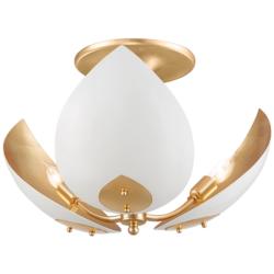 Lotus 19" Wide Gold Leaf and White Metal Ceiling Light