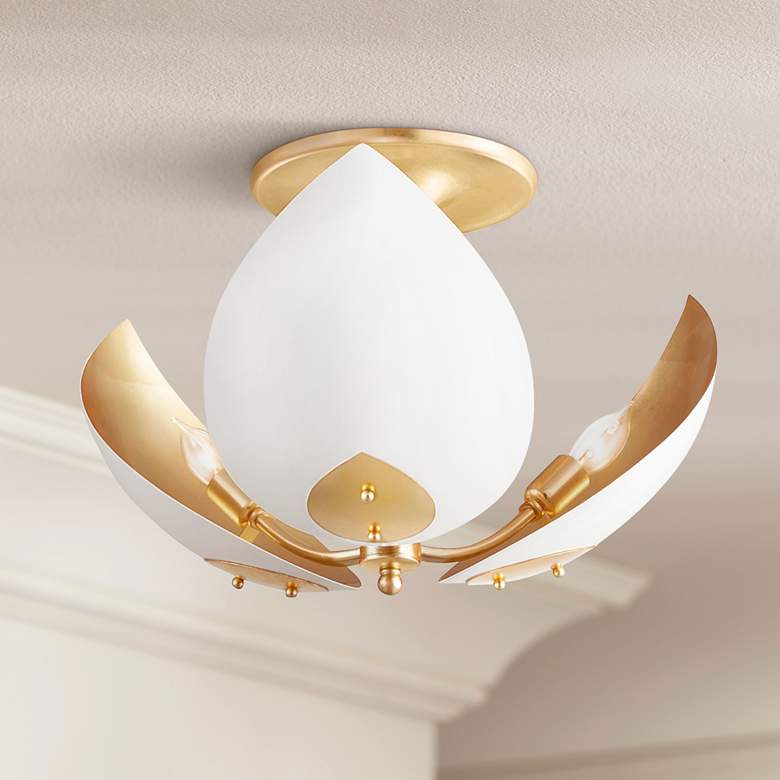 Image 1 Lotus 19" Wide Gold Leaf and White Metal Ceiling Light
