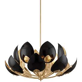 Image2 of Lotus 38 1/2" Wide Gold Leaf and Black 16-Light Chandelier