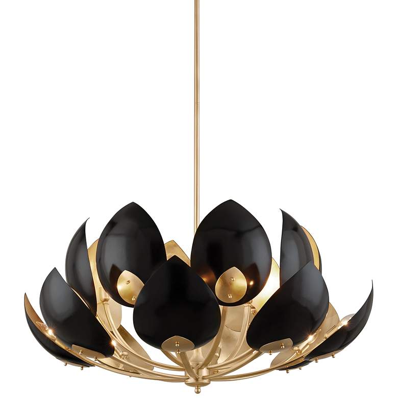 Image 2 Lotus 38 1/2" Wide Gold Leaf and Black 16-Light Chandelier