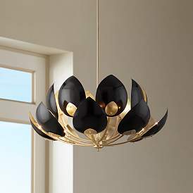 Image1 of Lotus 38 1/2" Wide Gold Leaf and Black 16-Light Chandelier