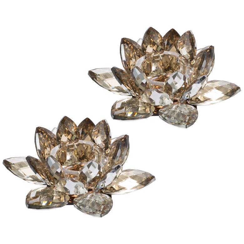 Image 1 Lotus Flower Textured Gold Glass Candle Holders Set of 2