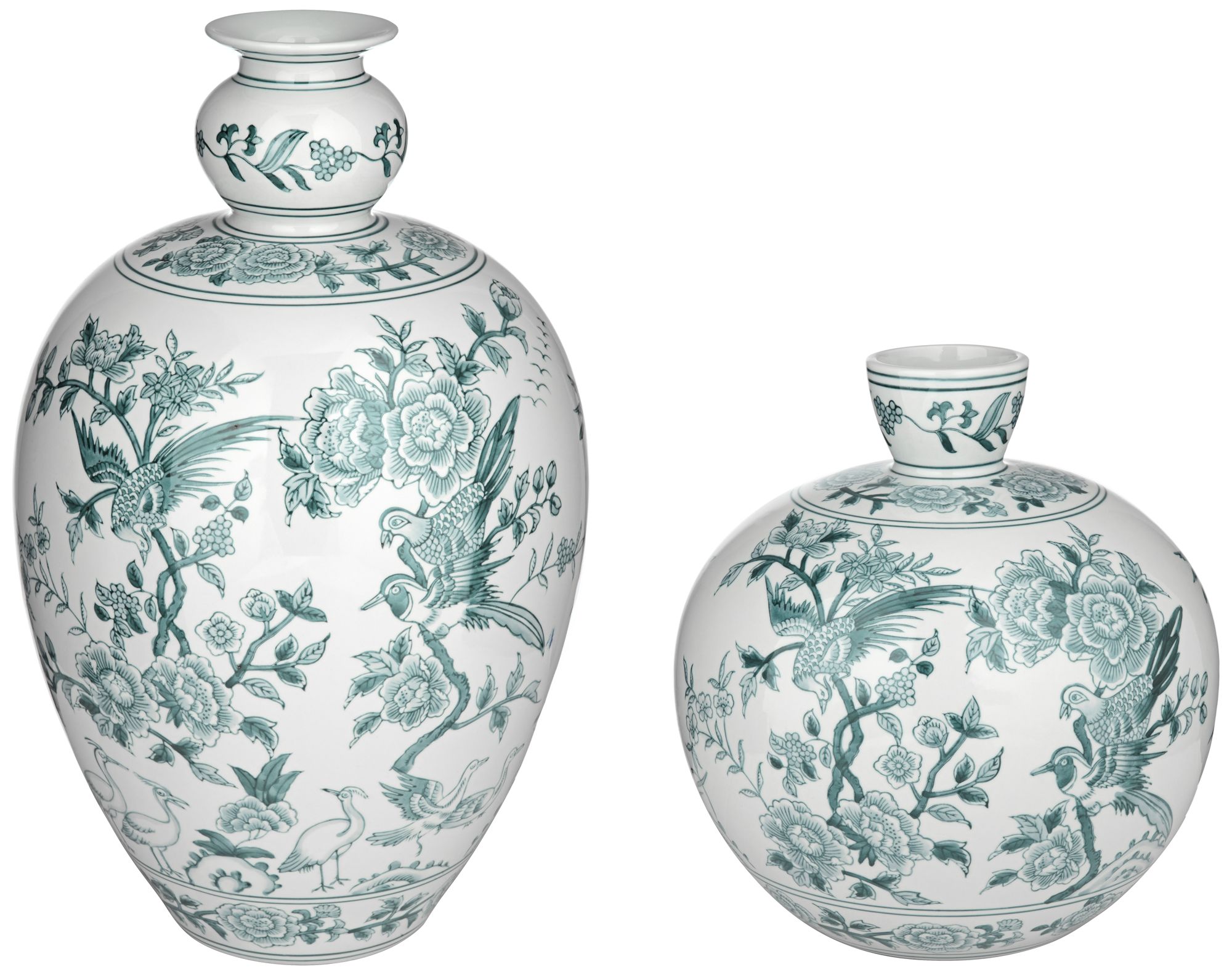 Image 2 Lotus Green and White Ginger Jar Ceramic Decorative Vase Set of 2