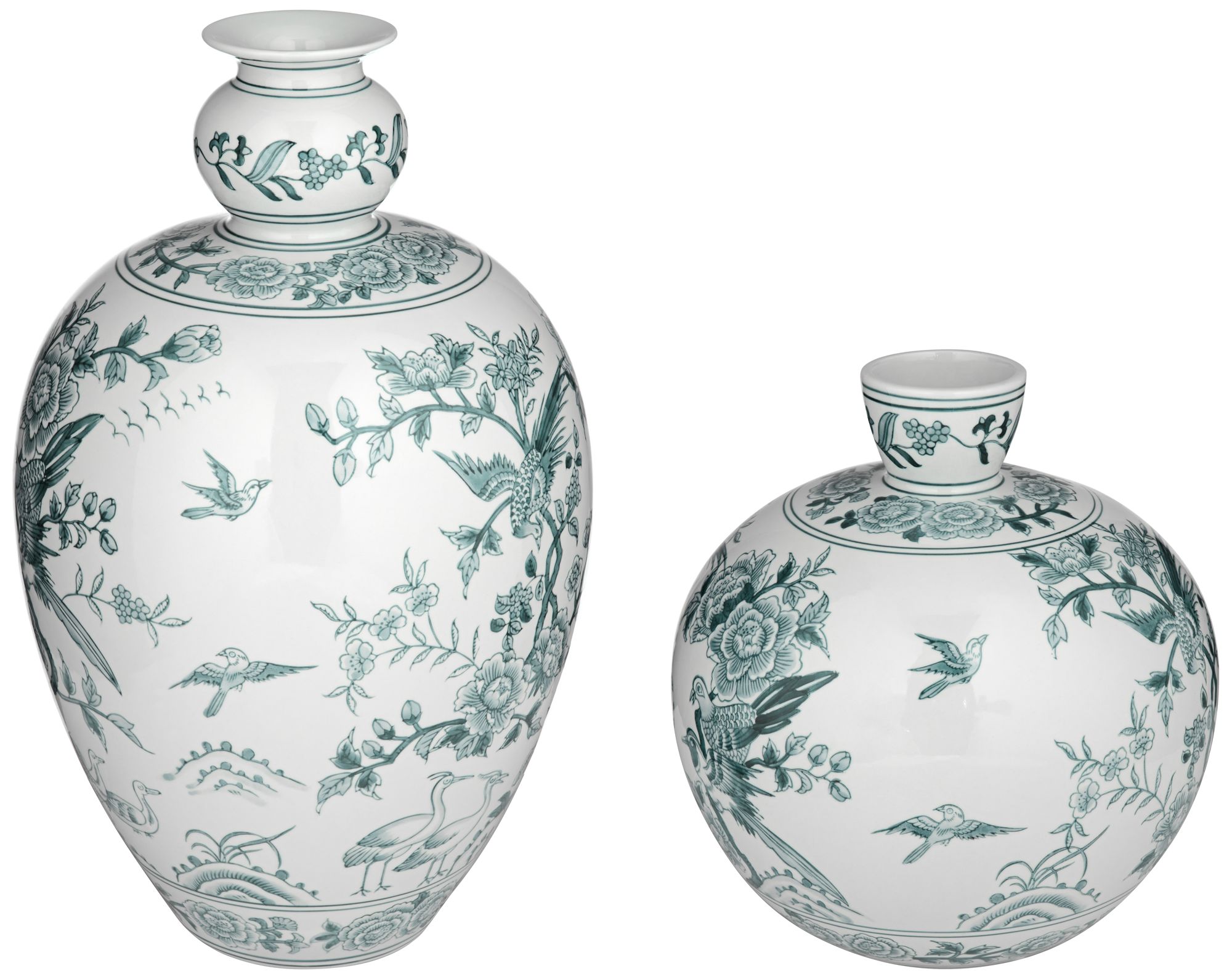 Image 6 Lotus Green and White Ginger Jar Ceramic Decorative Vase Set of 2 more views