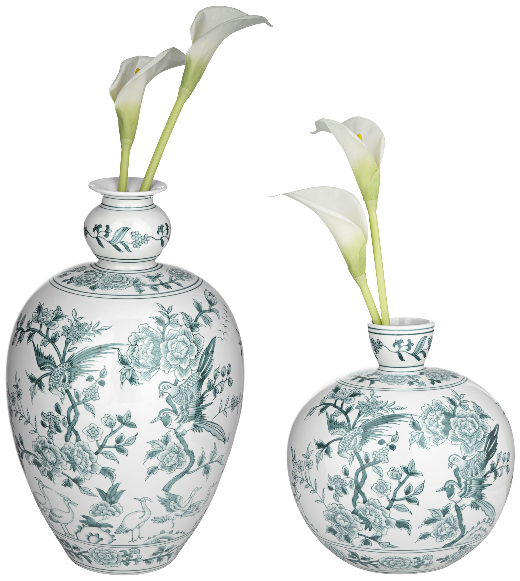 Image 7 Lotus Green and White Ginger Jar Ceramic Decorative Vase Set of 2 more views