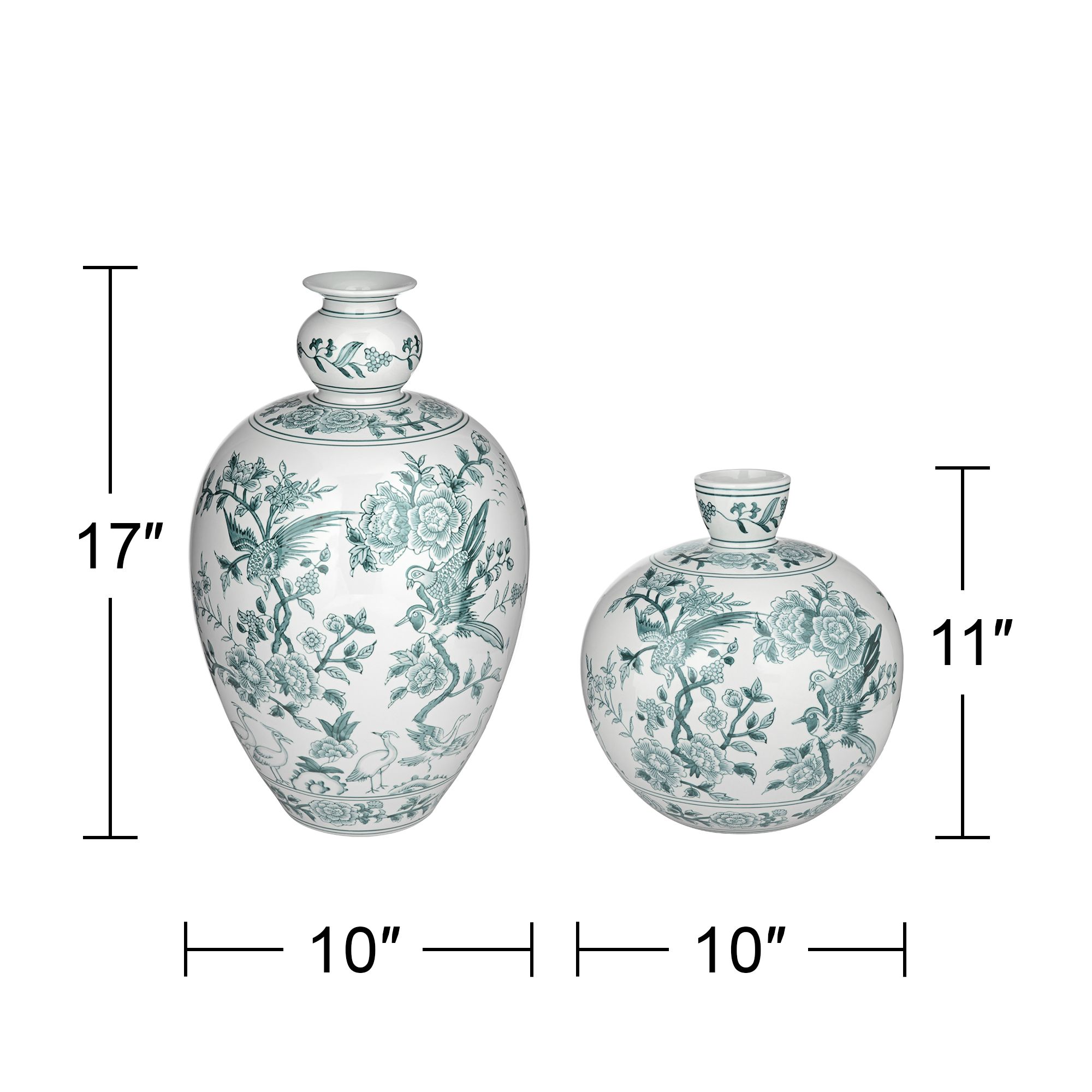 Lotus Green and White Ginger Jar Ceramic Decorative Vase Set of 2